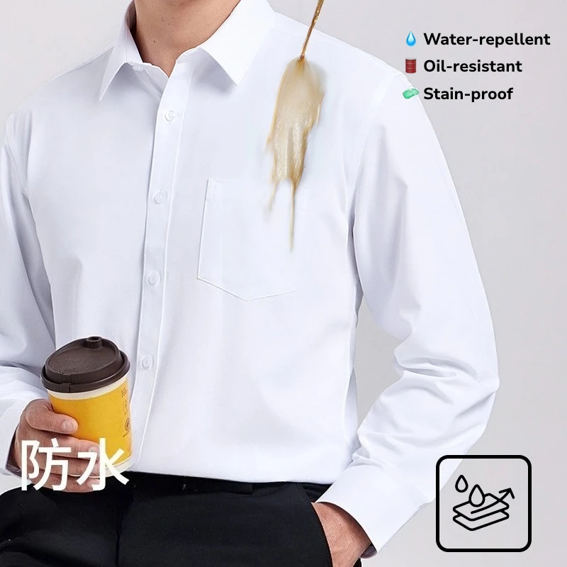 Men's 3-Proof Tech Fabric Long Sleeve Shirt – Waterproof, Oil-Resistant, Stain-Repellent – Slim Fit Casual Business Shirt