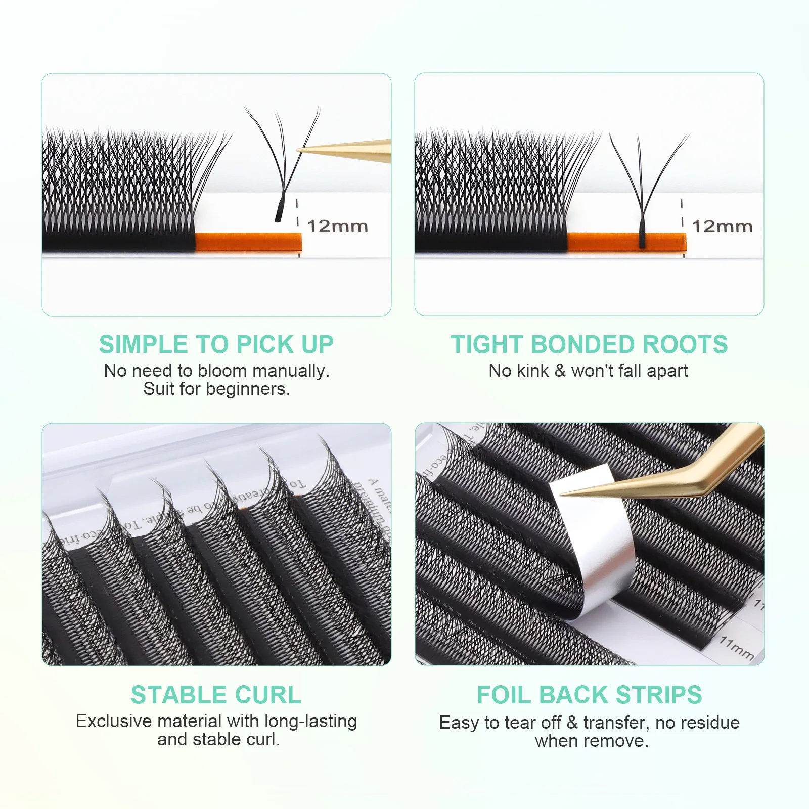 NAGARAKU Automatische Blumen-W-Volumenform 3D Vorgefertigte Fächerwimpern Natürliche Weiche Leichte Einzelwimpern Volle Dichte Faux-Mink-Cluster – Detail 12