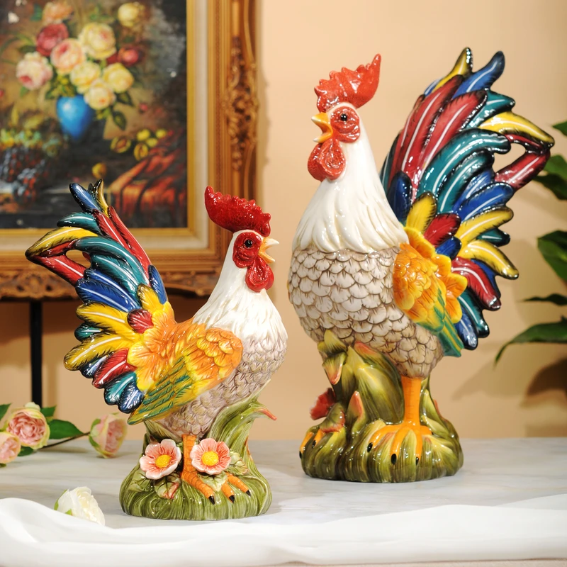 Ceramic Big Cock Handmade Sculpture Ornaments Living Room Wine Cabinet Lucky Fortune Decorations Home Decor Accessories