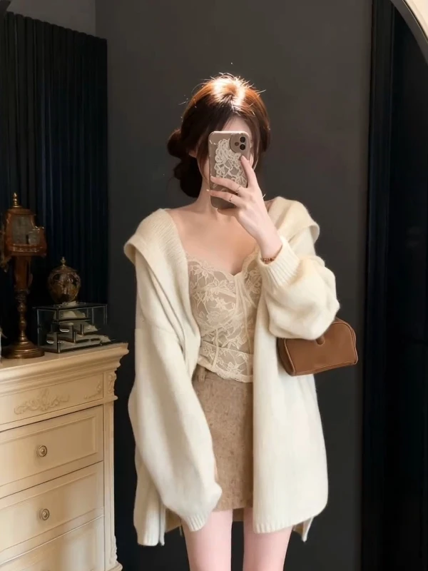 

Retro Lazy Sle Women's Hat Set with ter Top And Skirt Faionable Early Autumn Unique Design Korean Sle Ensemble