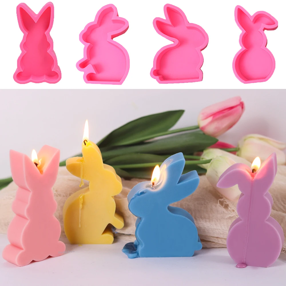 3D Rabbit Silicone Candle Mold DIY Gypsum Car Mounted Incense Expanding Gypsum Soap Mold Easter Bunny Craft Gift Making Supplies