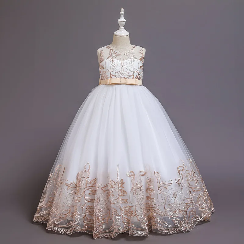 

A Party Dress with Complex and Elegant Patterns for Girls Sleeveless Embroidered Chiffon Ball Dress Perfect for Children's Dress