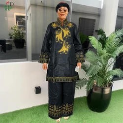 H&D New African Dresses For Women Embroidery Bazin Black Ankara Rich Long Robes Nigeria Party Tradition Wedding Ramadan