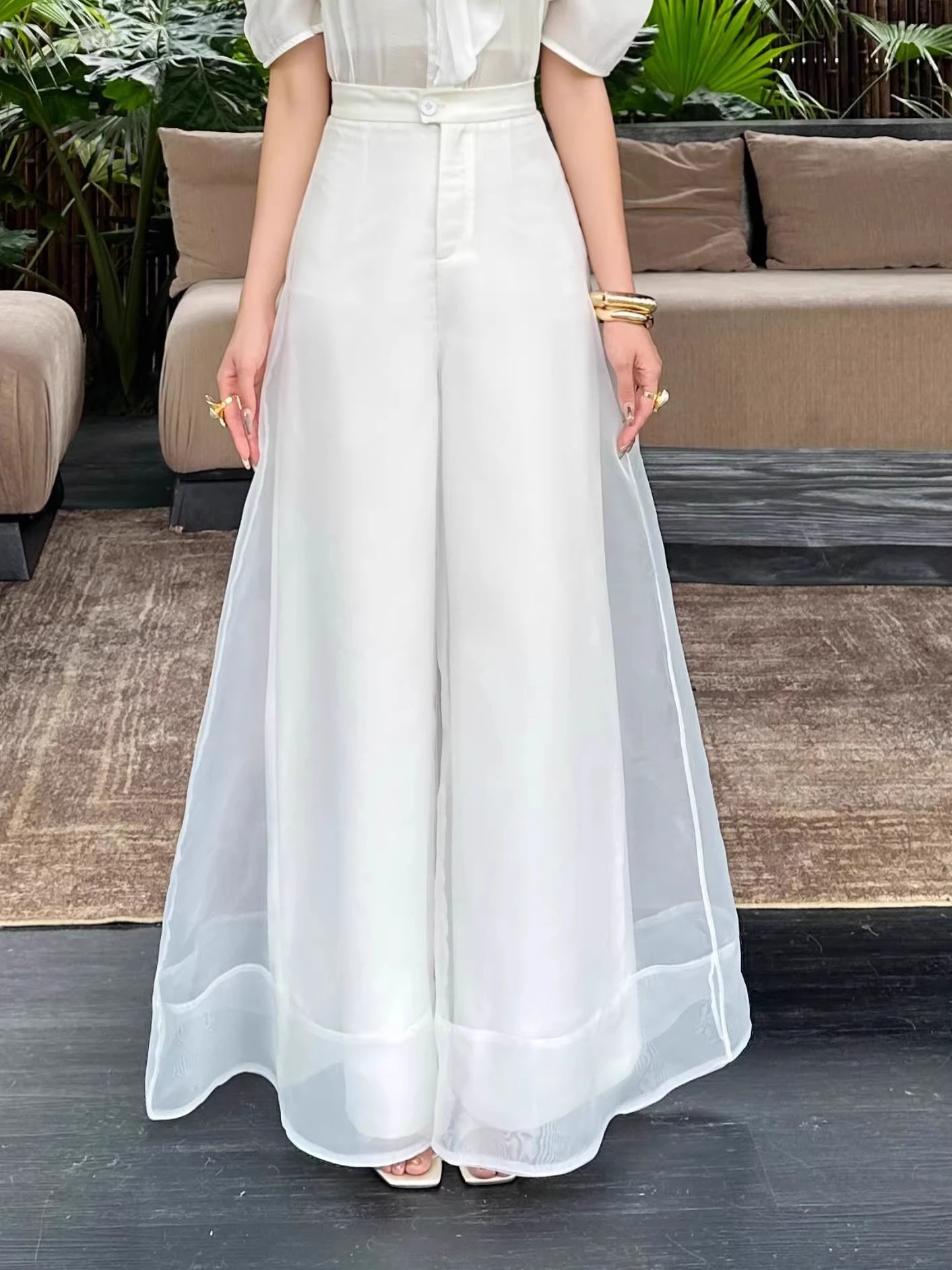 

Elegant Casual Wide Leg Pants for Women in Polyester Fiber High Waist Design Pure Color Loose Fit Elegant Fashionable Skirt P...