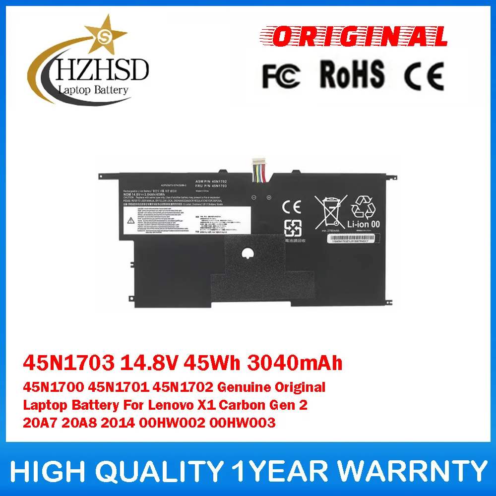 45N1703 14.8V 45Wh 3040mAh 45N1700 45N1701 45N1702 Genuine Original Laptop Battery For Lenovo X1 Carbon Gen 2 20A7 20A8 00HW002