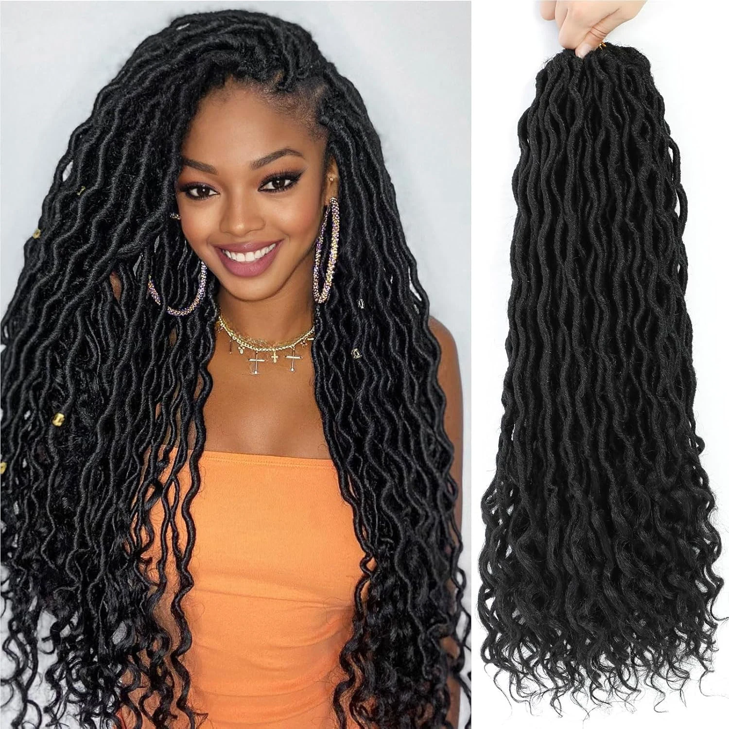 Goddess Locs Crochet Hair Synthetic  Faux Locs Crochet Hair Pre Looped Crochet Hair for Black Women Soft Faux Locs with Curly