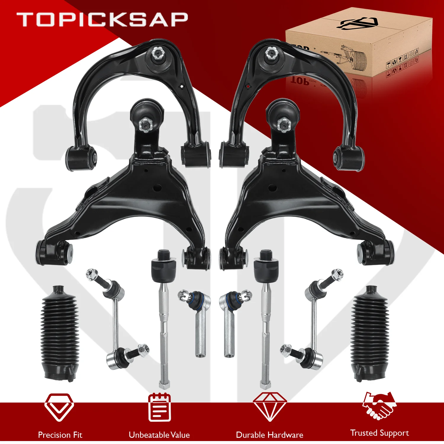 TOPICKSAP 12x Front Upper Lower Control Arm Sway Bar Link Tie Rod End Assembly for Toyota 4Runner 2003-2009 Lexus GX470 2003-09