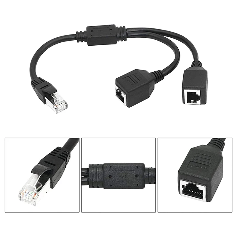 RJ45 Ethernet Splitter Adapter 1 Male to 2 Female LAN Network Splitter Support Cat6 Internet Networking Extension Cord