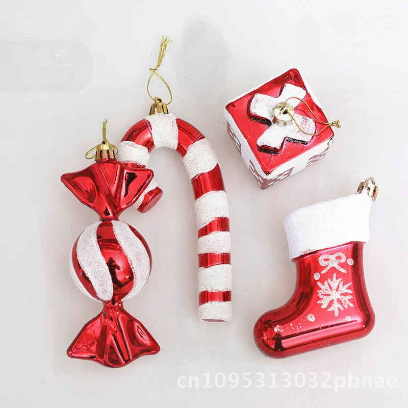 Christmas Candy Crutch Gift Box Boots Four-Piece Set Pendant Christmas Tree Decoration Props Cross-Border Wholesale