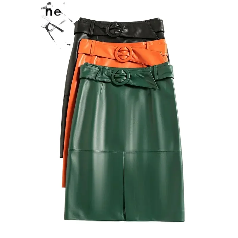 Tajiyane 100% Genuine Leather Skirt Women 2023 Elegant High Waist Skirts Korean Fashion Real Sheepskin Mid-length Leather Skirt