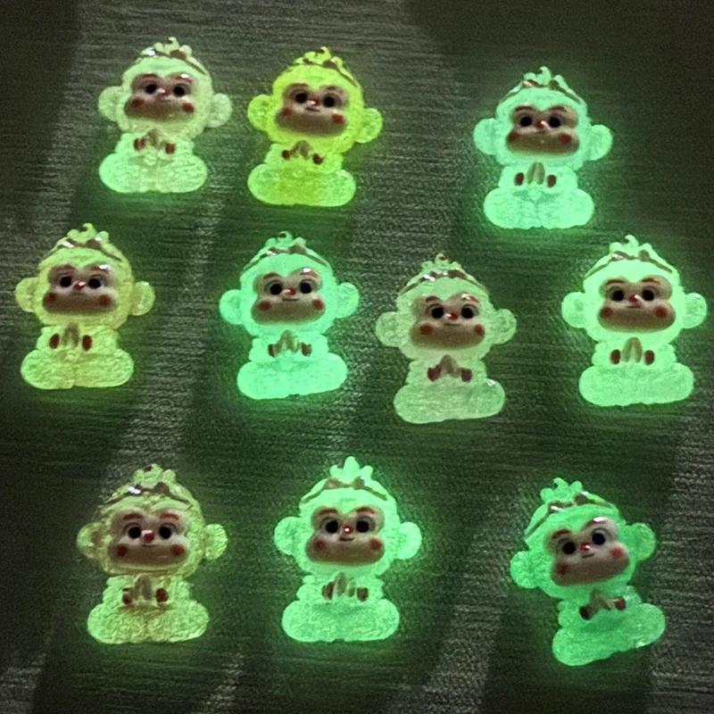 10Pcs Luminous Mini Monkey Moss Microlandscape Miniature Monkey Figurines Fairy Garden Accessories Home Decor Glow Dark Toys