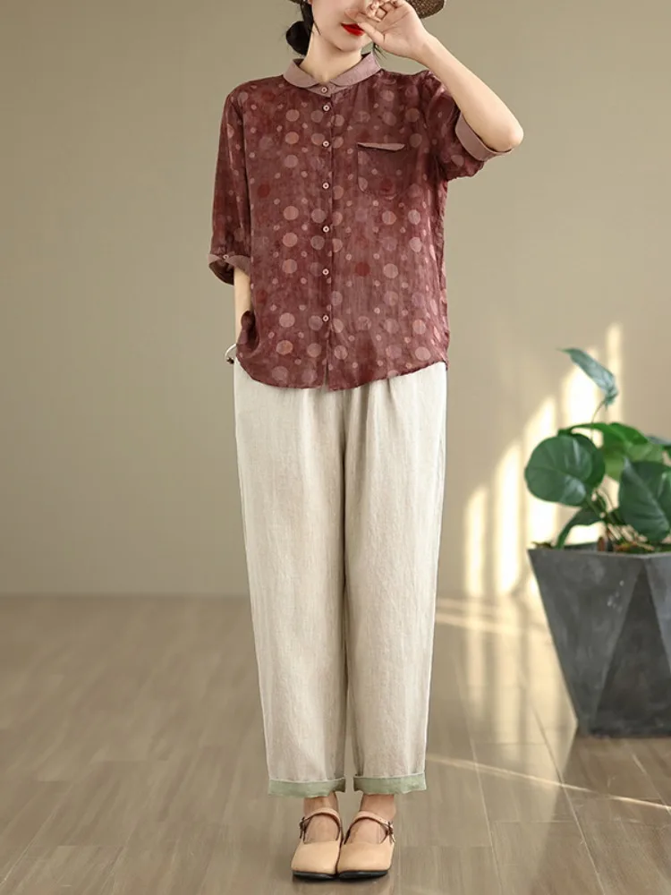 Ele Baumwolle Leinen Bedrucktes irt Damen Sommer Dünnes Faionable Mommy Sle Schlankheitsleinen irt Jugendliches Top