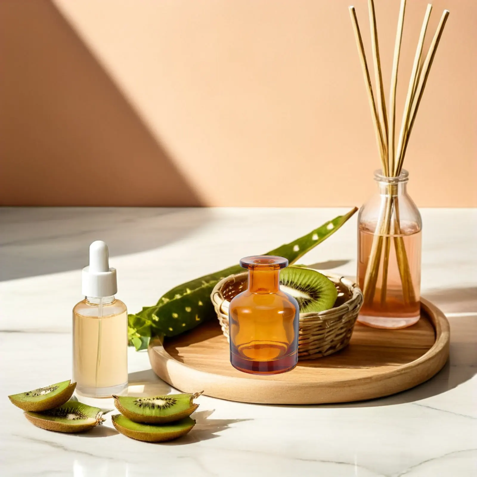 

2Pcs Cylindrical Glass Diffuser Bottles Leakproof Refillable Essential Oil Jars Aromatherapy Storage for Bedroom Living Room