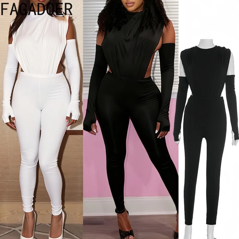 

FAGADOER сексуальный облегающий комбинезон с вырезами, женские однотонные комбинезоны без рукавов + браслет, женские уличные комбинезоны, новинка 2023 года
