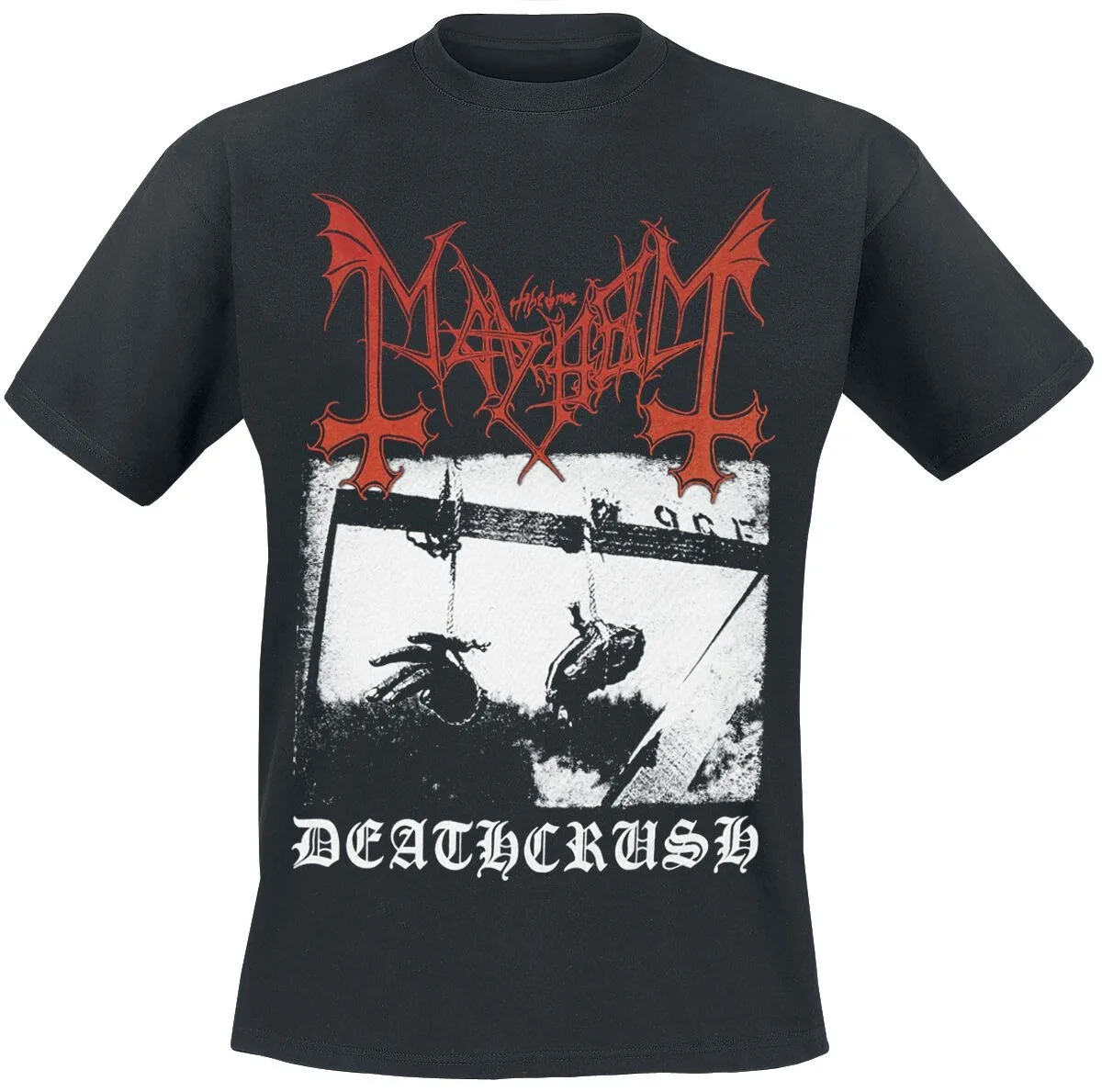 Mayhem Occult Inverted Cross Deathcrush Grafik-T-Shirt aus Baumwolle, Unisex, extrem schwarzer Metal-Stil, schwarzes Kurzarm-Oberteil