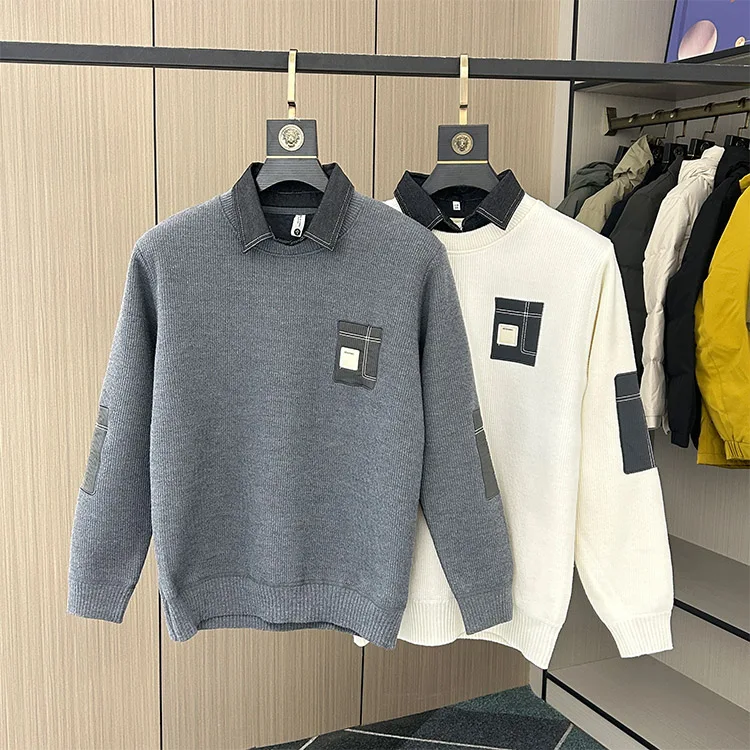 

Мужской свитер свободного кроя с воротником-стойкой, на флисовой подкладке, повседневный, теплый, с длинными рукавами, осенне-зимний, базовый, однотонный, вязаный.