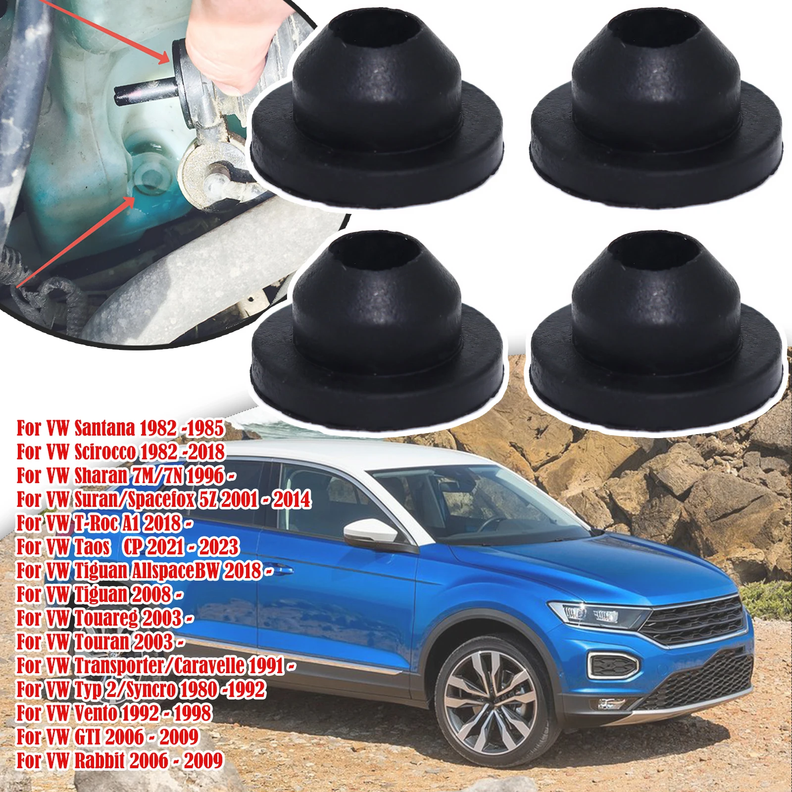 

4pcs Rubber Grommet For VW Santana Scirocco Sharan 7M T-Roc A1 Taos Touareg Touran Vento GTI Rabbit Windshield Washer Pump Seal