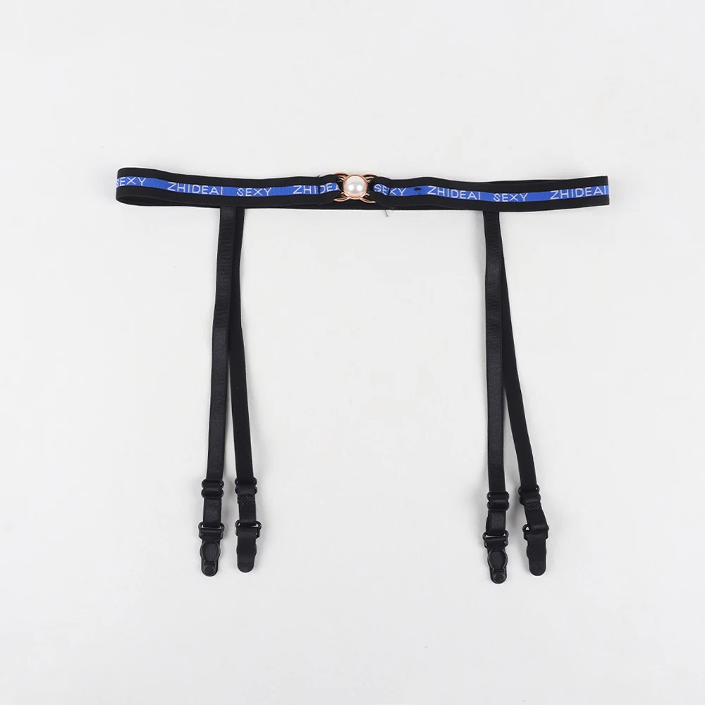 حزام رباط رياضي مثير عالي الخصر بحروف لؤلؤية وإكسسوارات جورب بحمالات مضادة للانزلاق