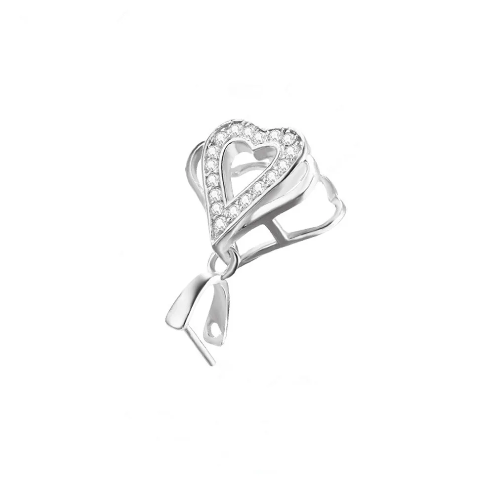 Sterling Silver Pendant Pinch Bail Heat Shape Gold Plated Solid 925 Silver Zirconia Pave Bail Connector for Gemstones