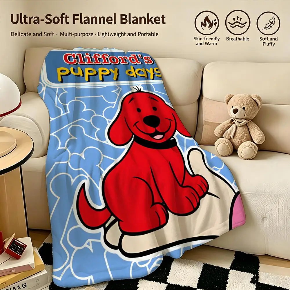 cartoon C-Clifford the Big Red Dog-g Throw Warm Soft Flannel Blanket, Multi-use for Sofa Bed Camping Travel Nap