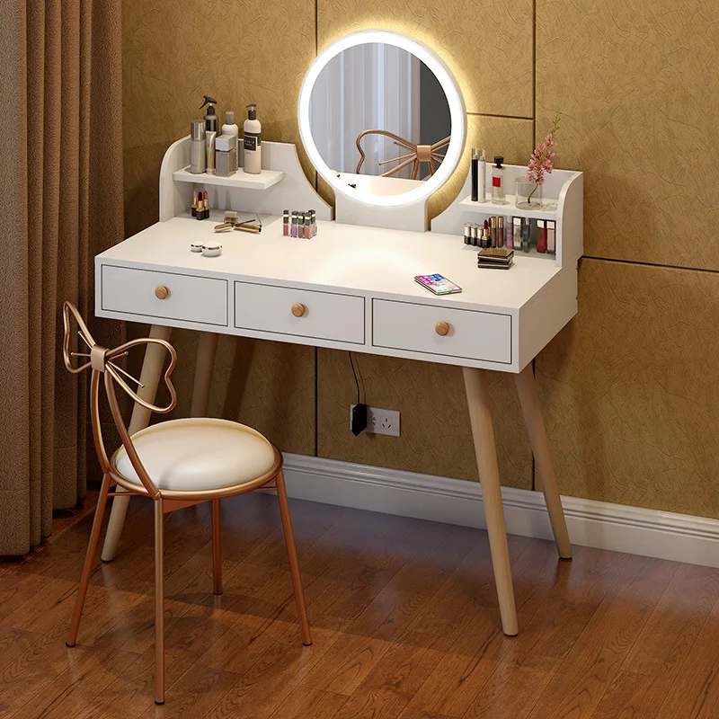 White Vanity Set with Lighted Mirror, Makeup Vanity, Dressing Table with Touch Screen, Dimming Mirror for Bedroom