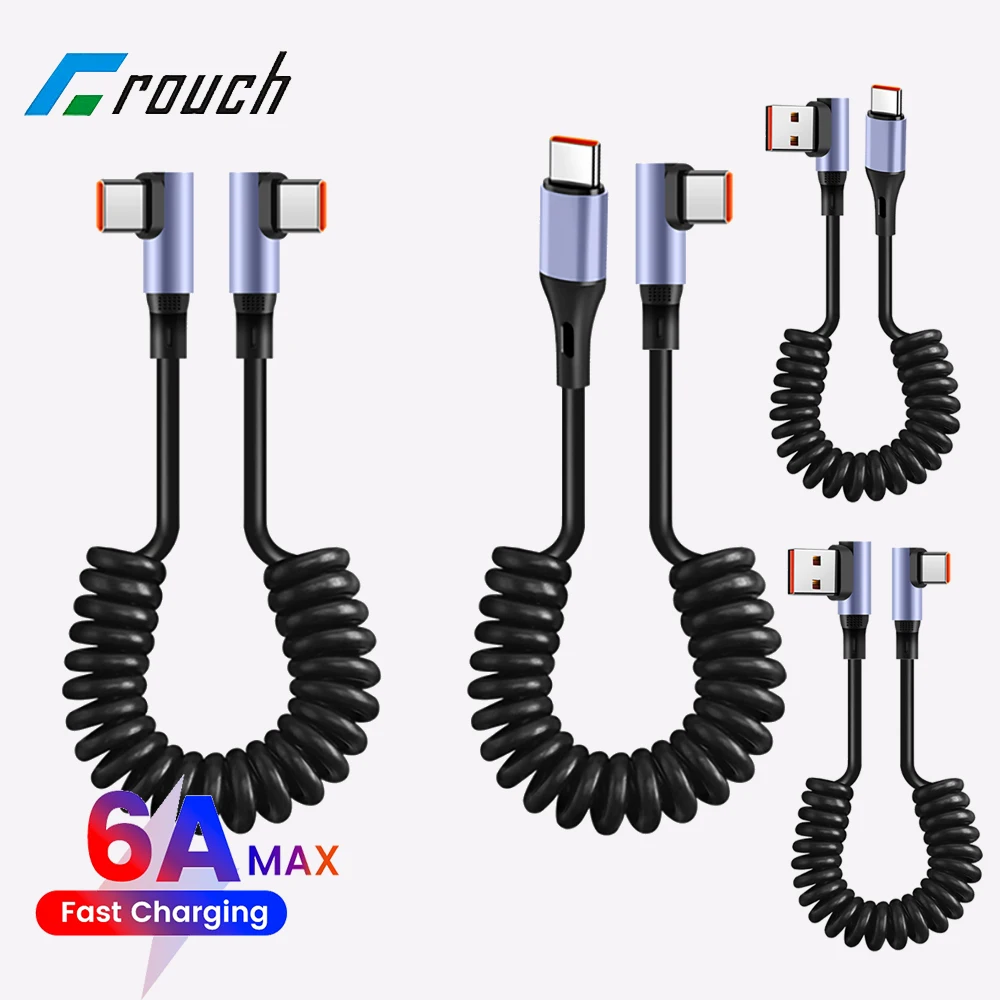 

6A Car Spring Data Cable Retractable USB C To Type C Fast Charging Cable For iphone 15 16 Samsung Huawei USB Type C Cable