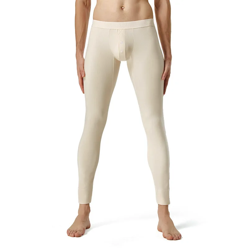 Solid color men's long johns, fashionable velvet slim-fitting U-convex men's leggings, thermal pants wholesale 10404