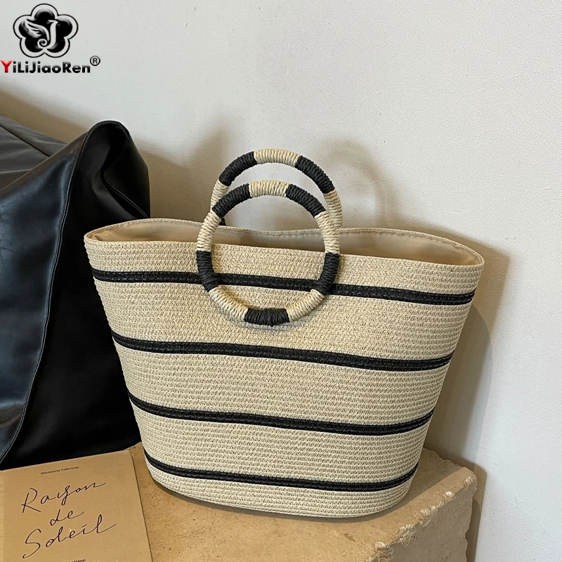 Fashion Handmade Woven Straw Handbag Summer Shoulder Bag Large Beach Bag Women Luxury Handbags Women Bags Designer Borsa Mare