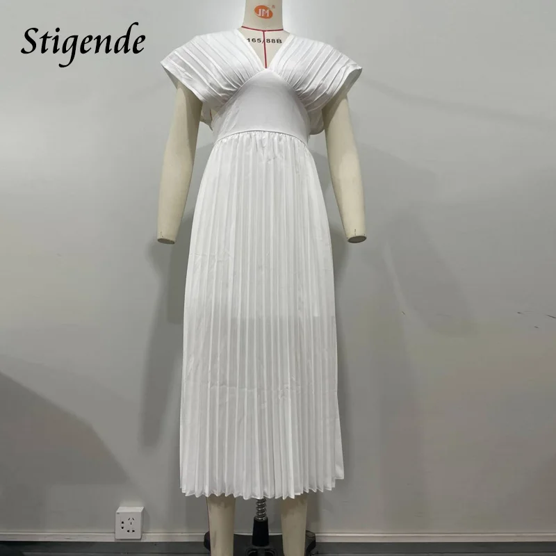 Stigende damska seksowna plisowana sukienka wróżki z dekoltem w szpic