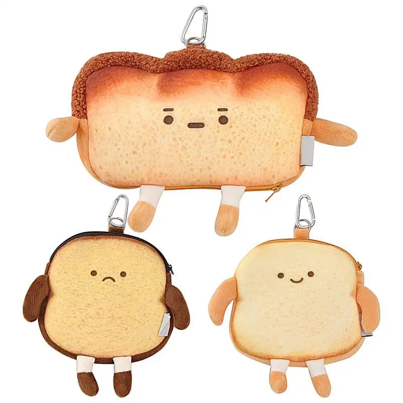 Toast Coin Purse Toast Zipper Change Pouch Plush Backpack Pendant Cute Coin Pocket Small Money Wallet for Women Girls