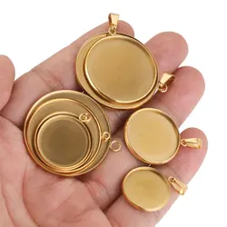 10pcs Fit 6-30 mm Stainless Steel PVD Plated Gold Blank Cabochon BaseTray Setting Bezels Pendant Charms FOR Cameo Jewelry Making