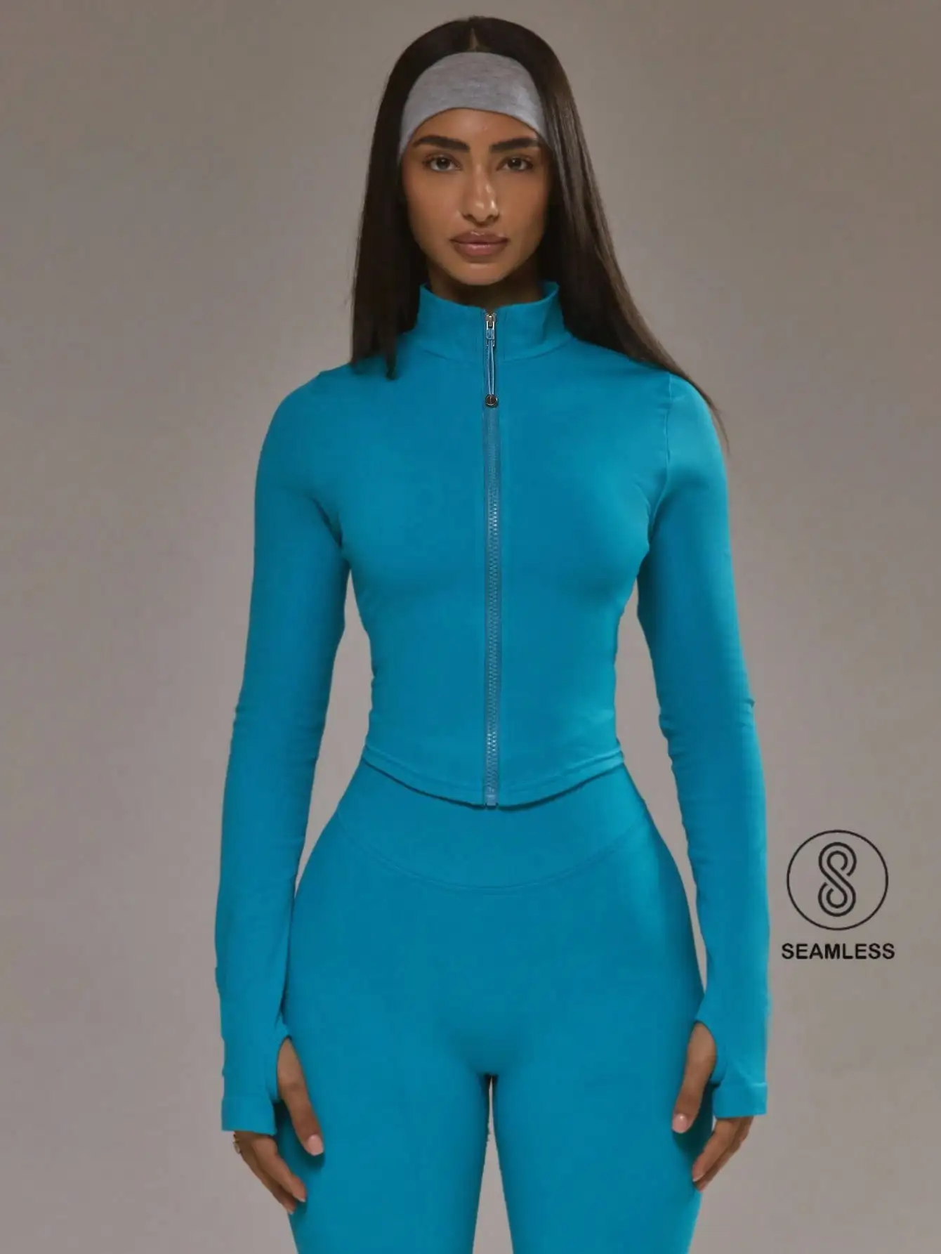 

Women Dipped Hem Zip Through Seamless BBL Jacket Soft Stretchy Alloy Texture Warm Windproof Winter Activewear Slim Fitted Casual Daily Outdoor Sports Gym Running Padel Training Fashion Sportswear Coat