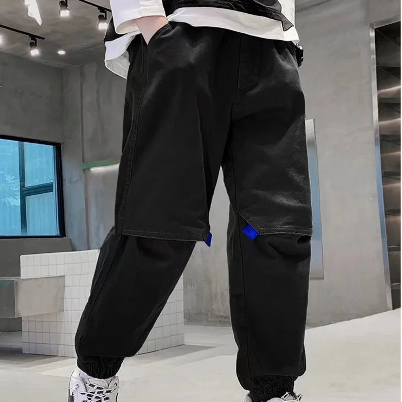 New Summer Children Pants Little Boys Trend Hip Hop Bind Feet Long Pants Handsome Fried Street Children Work Pants 110-170cm