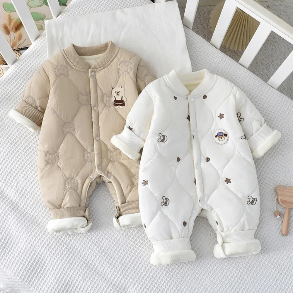 Autumn and Winter 120g Cotton Padded Warm Baby Jumpsuit Cartoon Pattern Baby Jumpsuit 0-18 Months Newborn Baby Outdoor Wear