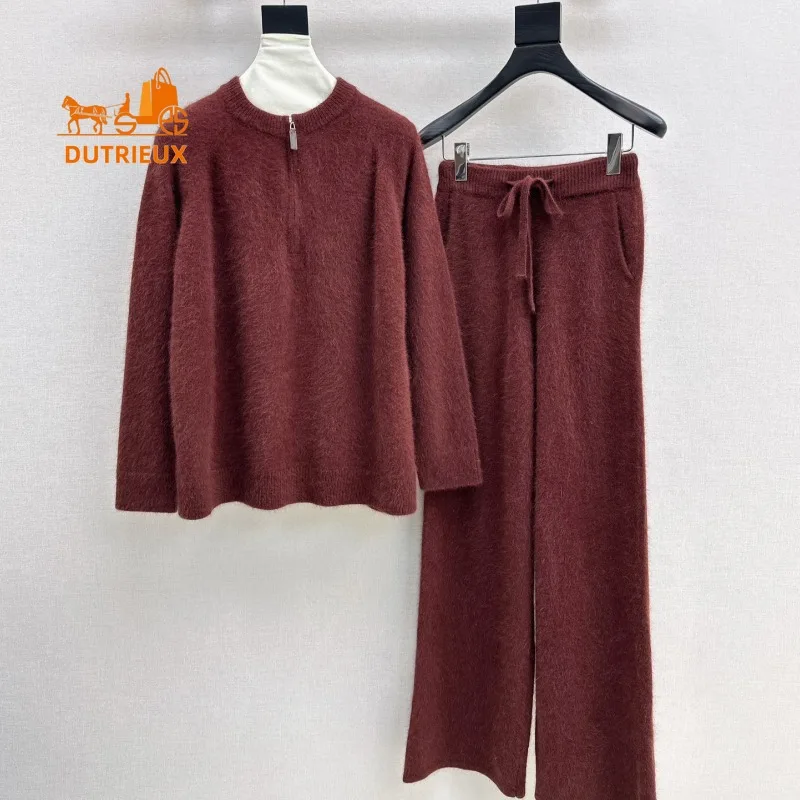 Winter New Sweater Suit for Women, Simple and Elegant Loose Version 100% Wool Suit Soft Cashmere Sweater Top Warm Women Party