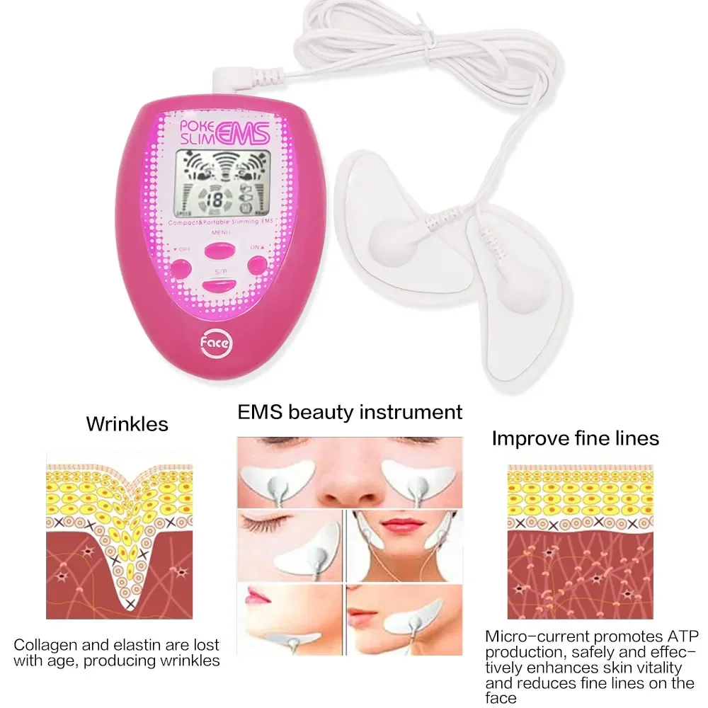 TENS Unit Face Massager Facial Lifting EMS Muscle Slimming with Electrode Pads Cheek for Electronic Pulse Massage Device