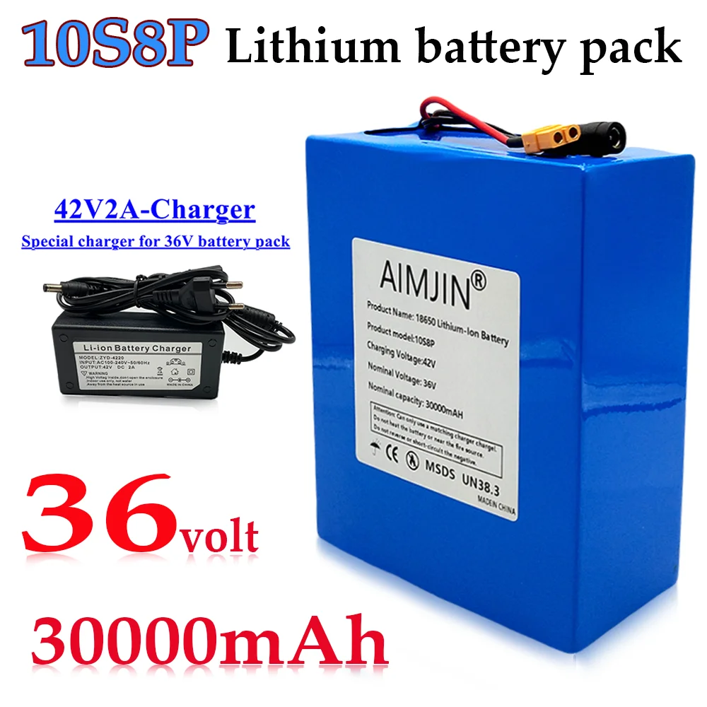 10S8P A-class battery pack 36V 30Ah 18650 lithium built-in BMS, 1500W high-power  for various energy storage backup