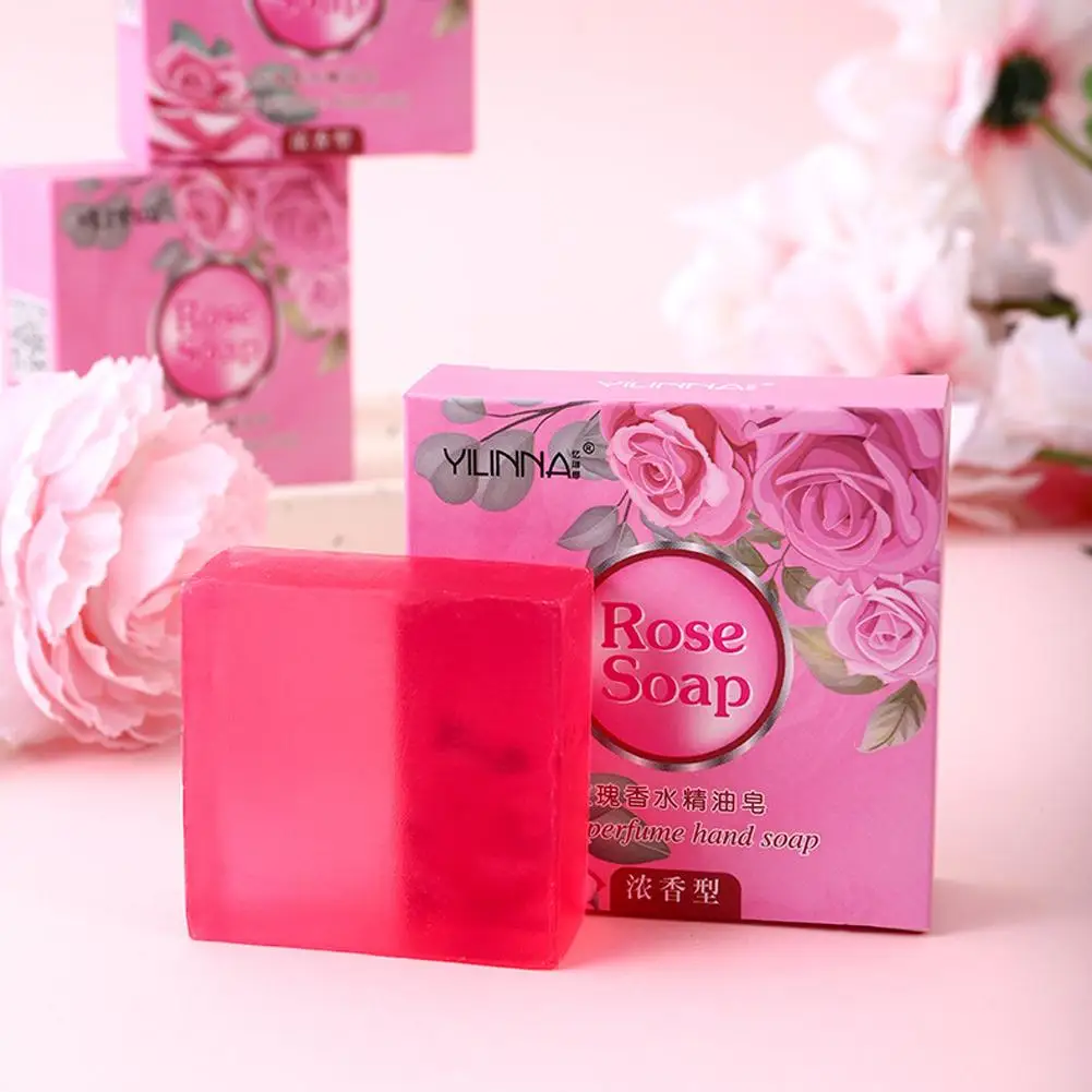 Sabonete de óleo essencial de rosa para cuidados faciais, rosas naturais orgânicas, banho suave, gel calmante antisuavemente hidratante, 5x2, 55g