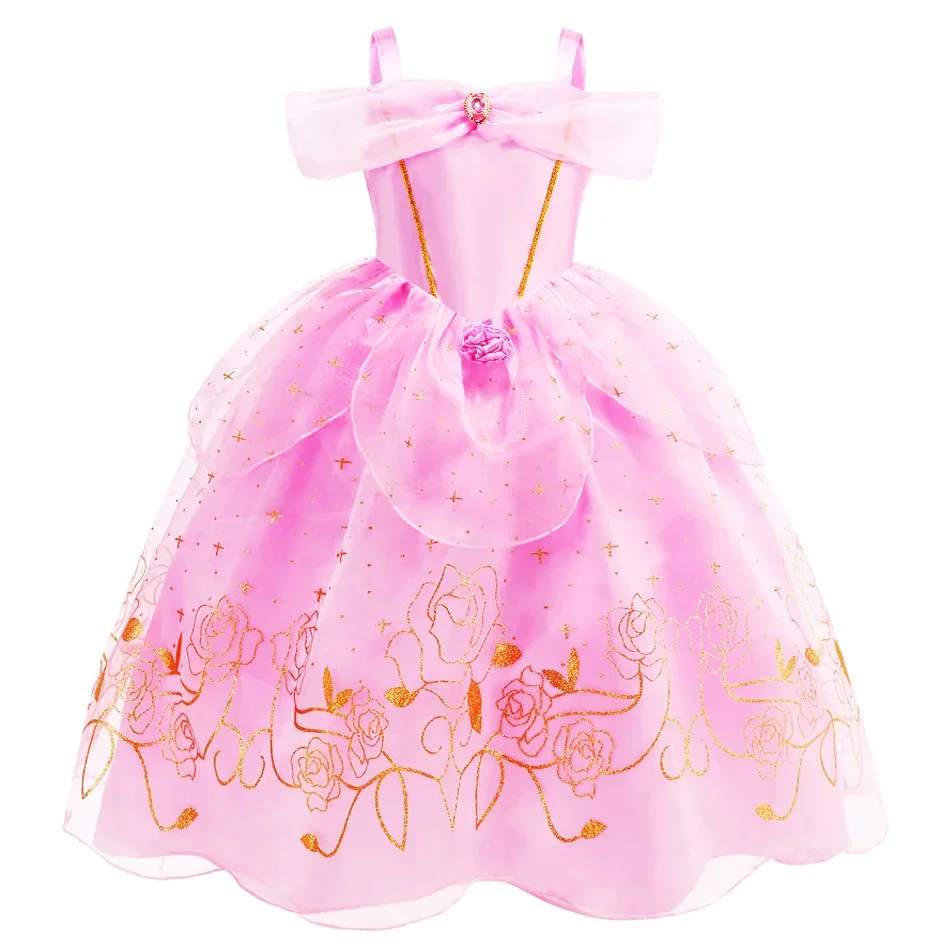 Belle Costume Girl Beauty and Beast Dress Kids Birthday Aurora Dress for Girls Sleeping Beauty Cosplay Halloween Disguise