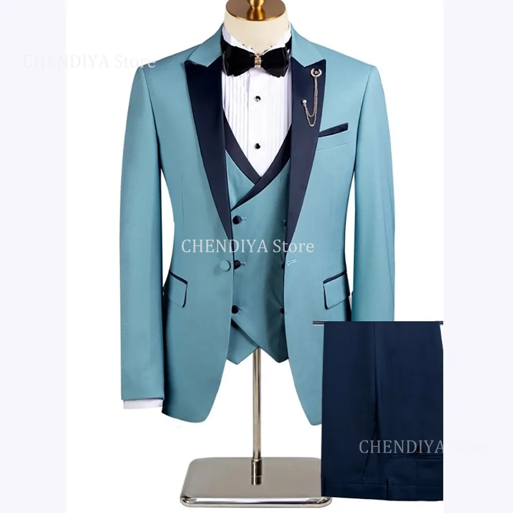 

Business Casual Men's Suits 3 Piece Peak Lapel Single Button Office Work Formal Evening Party Formal Suit Jacket Vest Pants