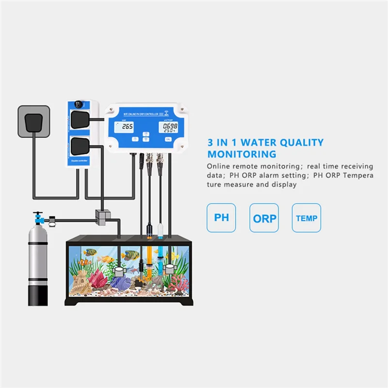 AC57-W2839 3 في 1 واي فاي جودة المياه PH/ORP/درجة الحرارة القطب BNC نوع التحقيق لمراقبة الزراعة المائية حوض السمك