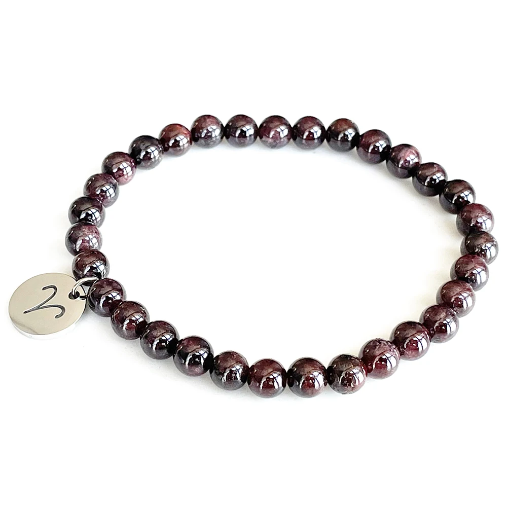 Ruberthen Fashion Womens Aries Zodiac Bracelet 6 MM Tanzania Garnet Chakra Yoga Wrist Mala Handmade Natural Gemstone Jewelry