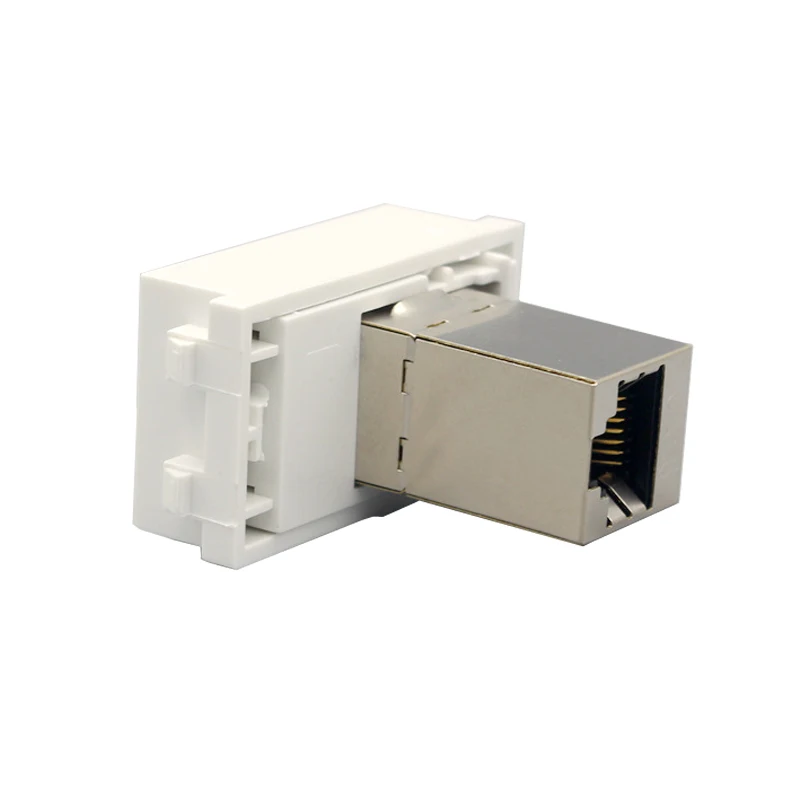 Pass Through Shield CAT6 RJ45 LAN Slot Plug 23x36mm Network Extension Shielded Ethernet Module In White For Wall Faceplate Panel