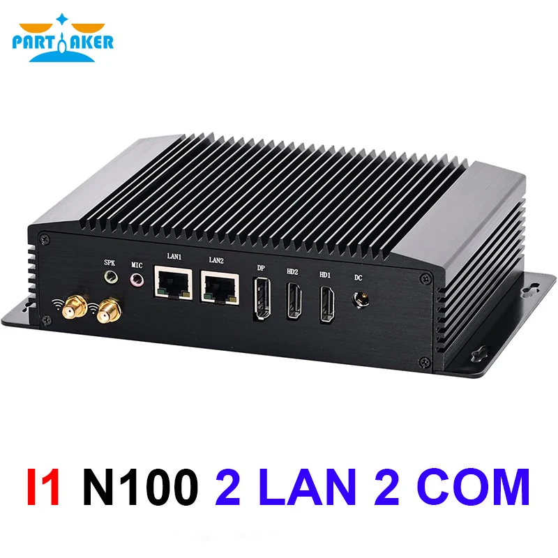 Partaker-Mini PC sans ventilateur, ordinateur industriel, Alder Lake-N, Intel Core N100, Windows 11 Pro ou Linux, 2 x LAN, DP, 2 x HDMI, 2 x COM