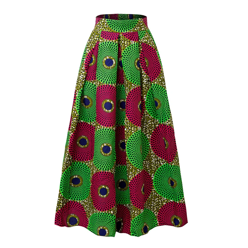 

African Maxi Skirts for Women A-line Print Skirt Casual Ankara Fabric Dashiki Clothing Wax Batik Polyester Green Party Clothes