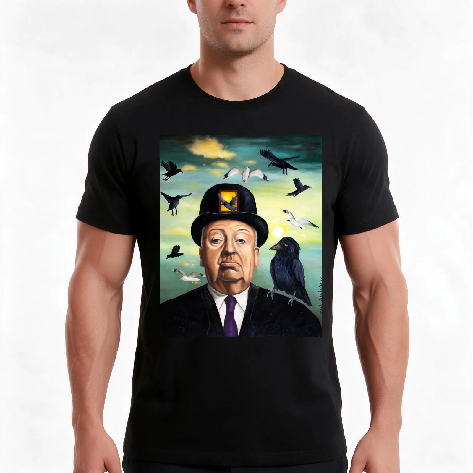 Alfred Hitchcock T-Shirt, Summer Casual Cotton Tee, Oversized Streetwear Tops, Vintage Graphic Print, Loose Fit Short Sleeve