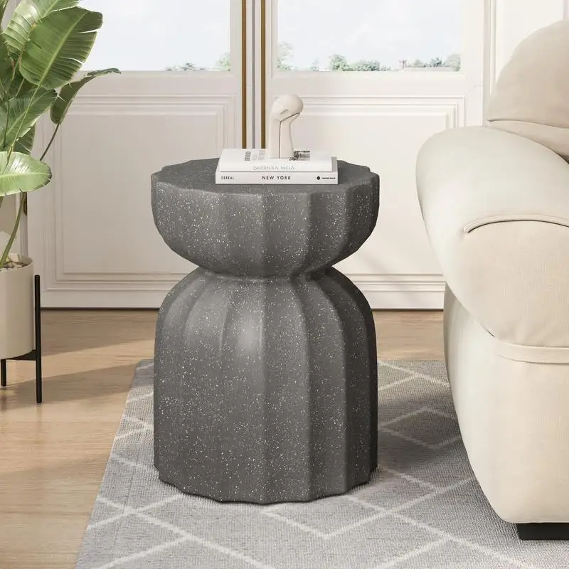 طقم طاولة قهوة وجانبية مقاومة للماء مقاس 13 بوصة، أسمنت MgO متين، مثالي للفناء والحديقة والفناء الخلفي وغرفة المعيشة، رمادي، قطعتان،