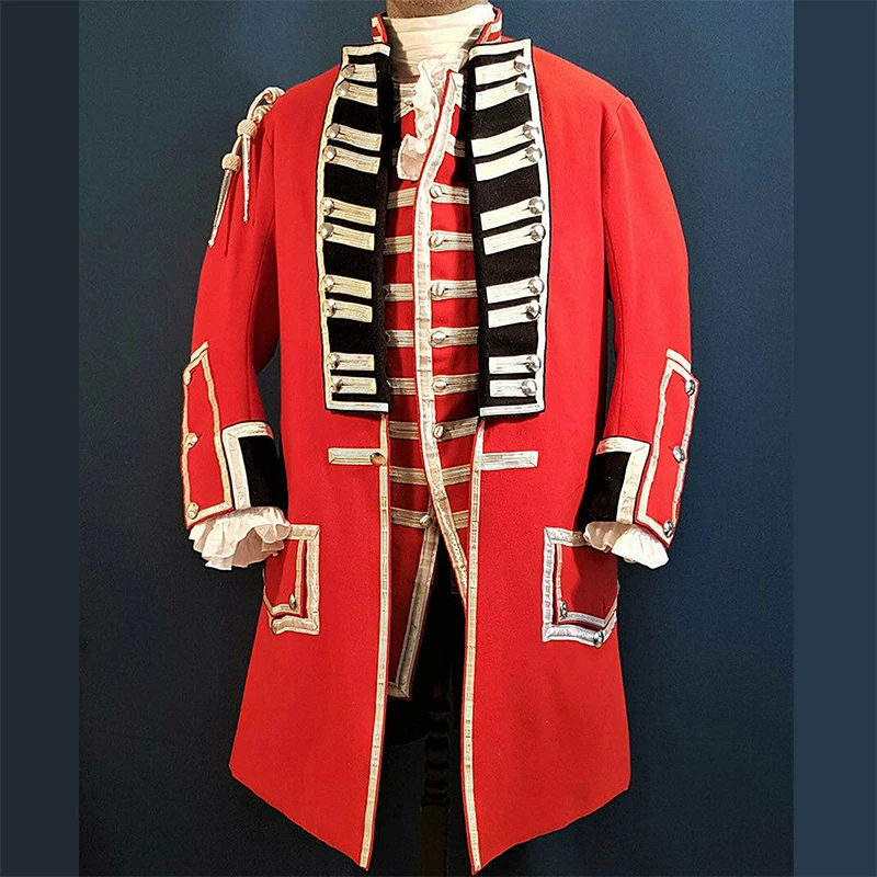 

Custom Made Men Red British 60th Royal Regt Officer Coat with Vest British Napoleonic Uniform Suit