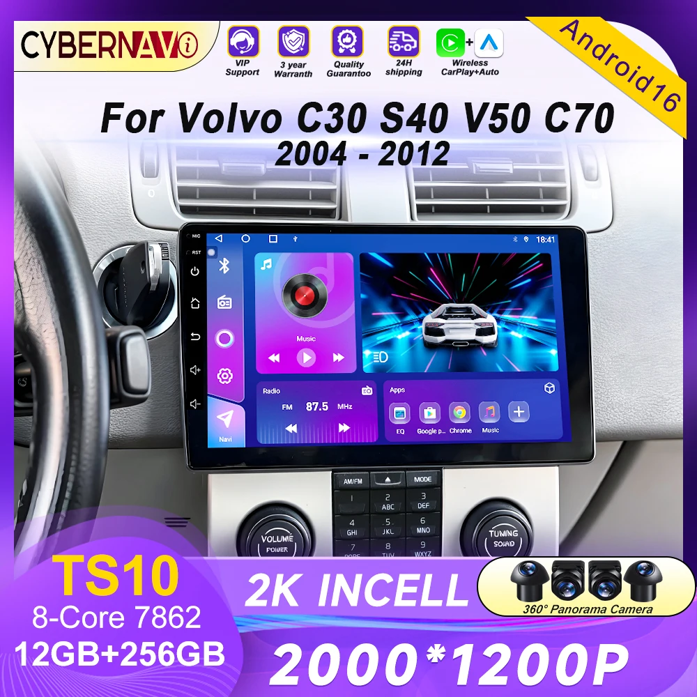 Android 16 For Volvo C30 S40 V50 C70 2004 2005 2006 2007 2008 - 2012 Car Radio Multimedia Player Navigation GPS Stereo Head Unit