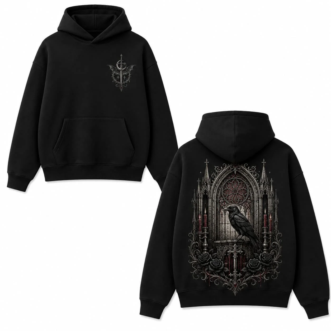 Autumn Winter Casual Gothic Raven Cathedral Print Men hooded sweatshirt Women Boys coat Top Parent Child Kid 's Cotton Hoodie
